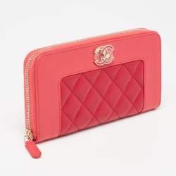مملوكة مسبقًا محفظة شانيل ميدموزيل جلد مبطنة وردية بسحاب ملتف