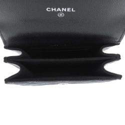 Pre Owned Chanel Black Caviar Leather Enamel Mini Chain Top Handle Bag 