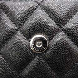 Pre Owned Chanel Black Caviar Leather Enamel Mini Chain Top Handle Bag 