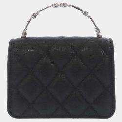 Pre Owned Chanel Black Caviar Leather Enamel Mini Chain Top Handle Bag 