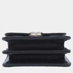 Pre Owned Chanel Black Caviar Leather Enamel Mini Chain Top Handle Bag 