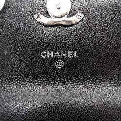 Pre Owned Chanel Black Caviar Leather Enamel Mini Chain Top Handle Bag 