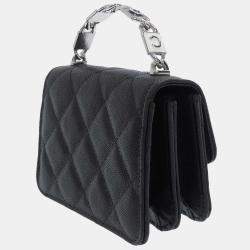 Pre Owned Chanel Black Caviar Leather Enamel Mini Chain Top Handle Bag 