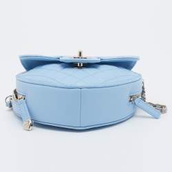 Pre Owned Chanel Blue Leather Heart Classic Shoulder Bag