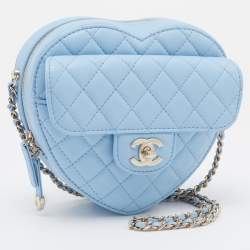 Pre Owned Chanel Blue Leather Heart Classic Shoulder Bag
