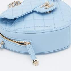 Pre Owned Chanel Blue Leather Heart Classic Shoulder Bag