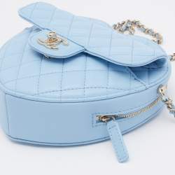 Pre Owned Chanel Blue Leather Heart Classic Shoulder Bag