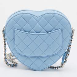 Pre Owned Chanel Blue Leather Heart Classic Shoulder Bag