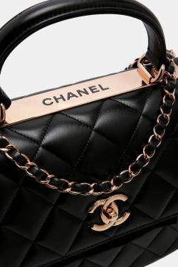 Pre Owned Chanel Black Quilted Lambskin Leather Trendy CC Flap Handle Bag