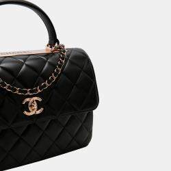 Pre Owned Chanel Black Quilted Lambskin Leather Trendy CC Flap Handle Bag