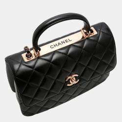 Pre Owned Chanel Black Quilted Lambskin Leather Trendy CC Flap Handle Bag