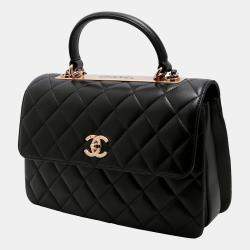 Pre Owned Chanel Black Quilted Lambskin Leather Trendy CC Flap Handle Bag