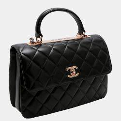 Pre Owned Chanel Black Quilted Lambskin Leather Trendy CC Flap Handle Bag
