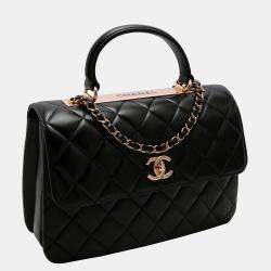 Pre Owned Chanel Black Quilted Lambskin Leather Trendy CC Flap Handle Bag