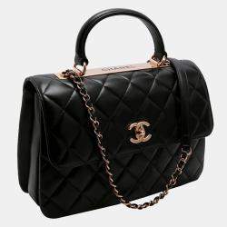 Pre Owned Chanel Black Quilted Lambskin Leather Trendy CC Flap Handle Bag