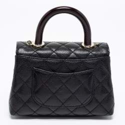 Pre Owned Chanel Black Quilted Caviar Leather Extra Mini Coco Handle Bag