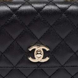Pre Owned Chanel Black Quilted Caviar Leather Extra Mini Coco Handle Bag