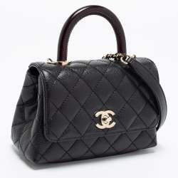 Pre Owned Chanel Black Quilted Caviar Leather Extra Mini Coco Handle Bag