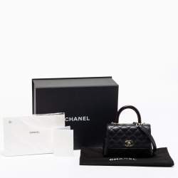 Pre Owned Chanel Black Quilted Caviar Leather Extra Mini Coco Handle Bag