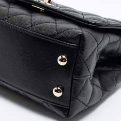 Pre Owned Chanel Black Quilted Caviar Leather Extra Mini Coco Handle Bag