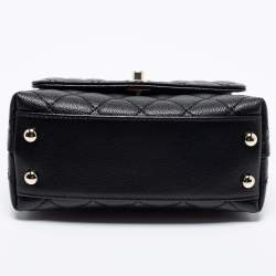 Pre Owned Chanel Black Quilted Caviar Leather Extra Mini Coco Handle Bag