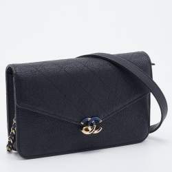 مملوكة مسبقًا محفظة شانيل جلد مبطن أسود بسلسلة