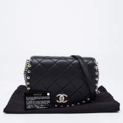 Pre Owned Chanel  Black Leather Embellished Flap Saddle Bag