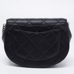 Pre Owned Chanel  Black Leather Embellished Flap Saddle Bag