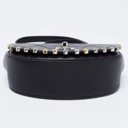 Pre Owned Chanel  Black Leather Embellished Flap Saddle Bag
