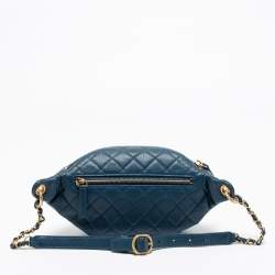 Pre Owned Chanel Blue Quilted Caviar Leather Filigree Belt Bag