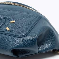 Pre Owned Chanel Blue Quilted Caviar Leather Filigree Belt Bag