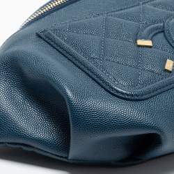 Pre Owned Chanel Blue Quilted Caviar Leather Filigree Belt Bag