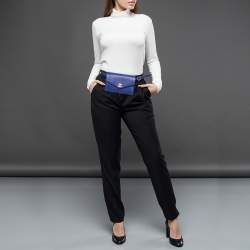 Pre Owned Chanel Blue Chevron Stitched Leather Small Coco Waist Bag