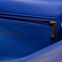 Pre Owned Chanel Blue Chevron Stitched Leather Small Coco Waist Bag