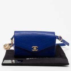 Pre Owned Chanel Blue Chevron Stitched Leather Small Coco Waist Bag
