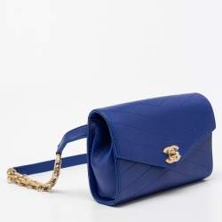 Pre Owned Chanel Blue Chevron Stitched Leather Small Coco Waist Bag
