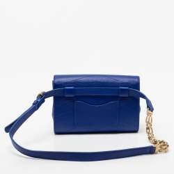 Pre Owned Chanel Blue Chevron Stitched Leather Small Coco Waist Bag