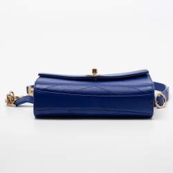 Pre Owned Chanel Blue Chevron Stitched Leather Small Coco Waist Bag