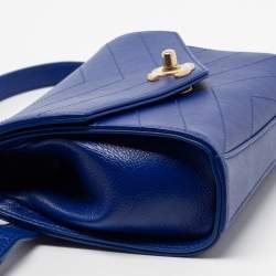 Pre Owned Chanel Blue Chevron Stitched Leather Small Coco Waist Bag