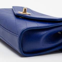 Pre Owned Chanel Blue Chevron Stitched Leather Small Coco Waist Bag