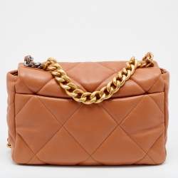Pre Owned Chanel Brown Quilted Leather Large19 Flap Bag