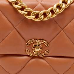 Pre Owned Chanel Brown Quilted Leather Large19 Flap Bag