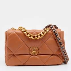 Pre Owned Chanel Brown Quilted Leather Large19 Flap Bag