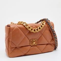 Pre Owned Chanel Brown Quilted Leather Large19 Flap Bag