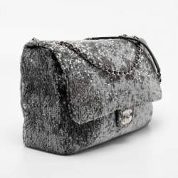 Pre Owned Chanel Grey/Black Sequins Small XXL Travel Flap Bag