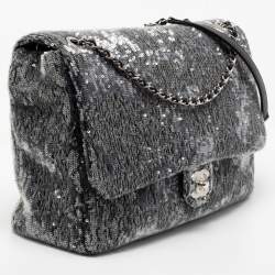 Pre Owned Chanel Grey/Black Sequins Small XXL Travel Flap Bag