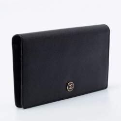 Chanel Black Leather Vintage CC Long Bifold Wallet