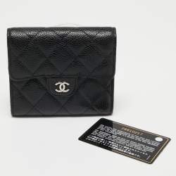 Pre Owned Chanel Black Quilted Caviar Leather Classic Trifold Flap Wallet