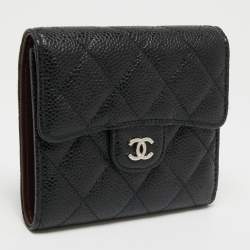 Pre Owned Chanel Black Quilted Caviar Leather Classic Trifold Flap Wallet