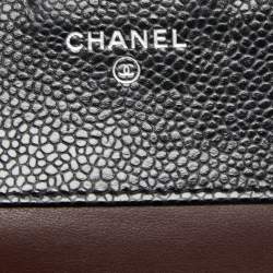 Pre Owned Chanel Black Quilted Caviar Leather Classic Trifold Flap Wallet